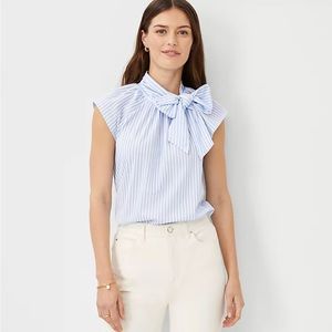 Ann Taylor Striped Tie Mock Neck Top